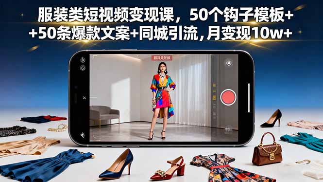 服装类短视频变现课，50个钩子模板+50条爆款文案+同城引流，月变现10w+-仙女副业网