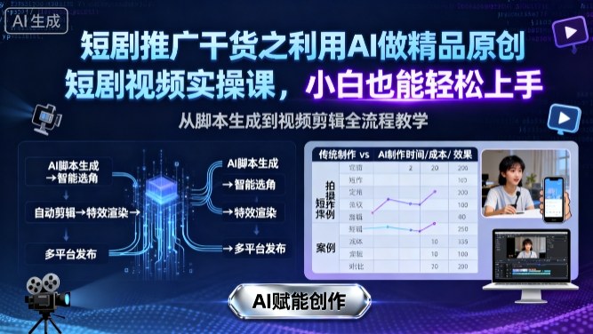 短剧推广干货之利用AI做精品原创短剧视频实操课，小白也能轻松上手-仙女副业网