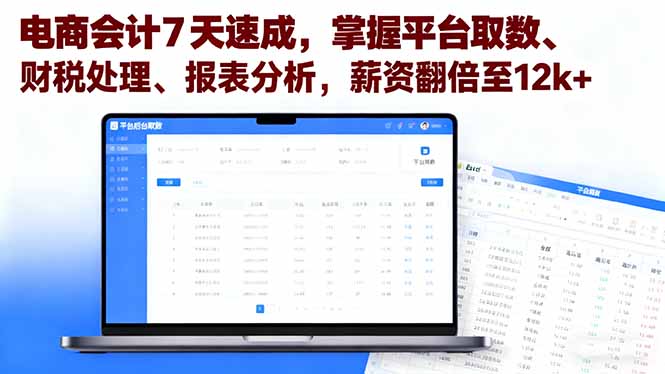 电商会计7天速成，掌握平台取数、财税处理、报表分析，薪资翻倍至12k+-仙女副业网