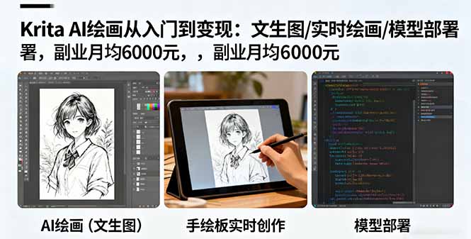 Krita AI绘画从入门到变现：文生图/实时绘画/模型部署，副业月均6000元-仙女副业网
