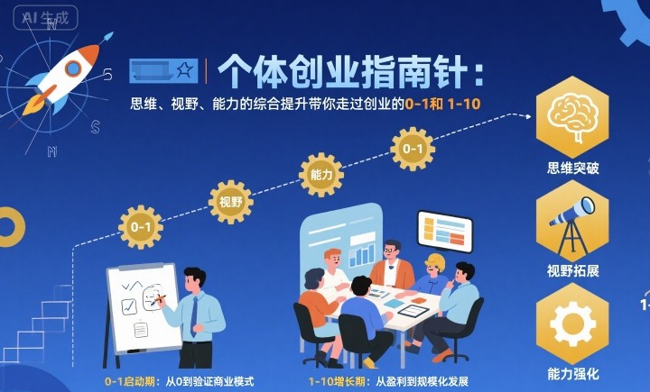 个体创业指南针，思维、视野、能力的综合提升带你走过创业的0-1和1-10【音频】-仙女副业网