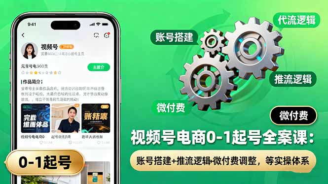 视频号电商0-1起号全案课：账号搭建+推流逻辑+微付费调整，等实操体系-仙女副业网