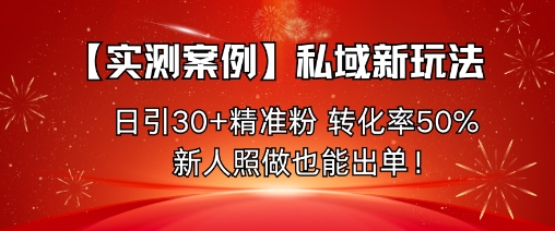 【实测案例】私域新玩法，日引30+精准粉，转化率50%，新人照做也能出单！-仙女副业网