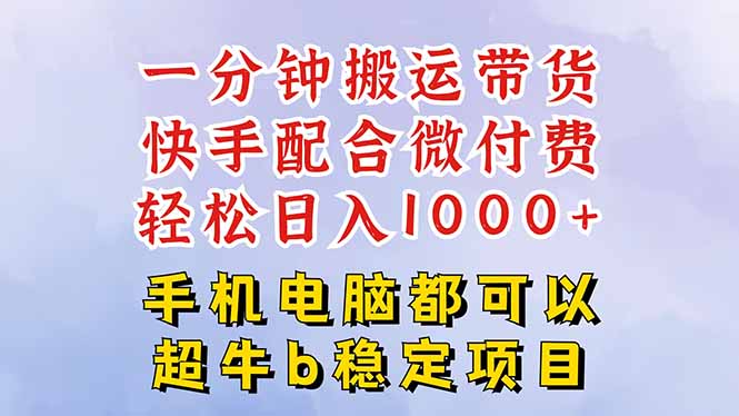 快手黑科技一分钟搬运带货，一刀不剪过原创，微付费投流玩法，轻松日入...-仙女副业网
