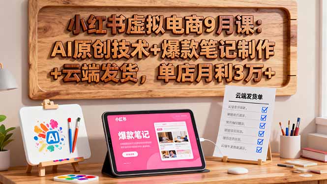 小红书虚拟电商9月课：AI原创技术+爆款笔记制作+云端发货，单店月利3万+-仙女副业网