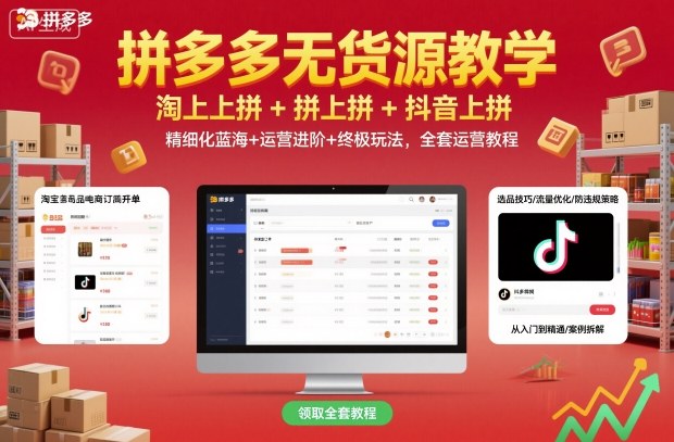 拼多多无货源教学，淘上拼+拼上拼+抖上拼，精细化蓝海+运营进阶+终极玩法，全套运营教程-仙女副业网