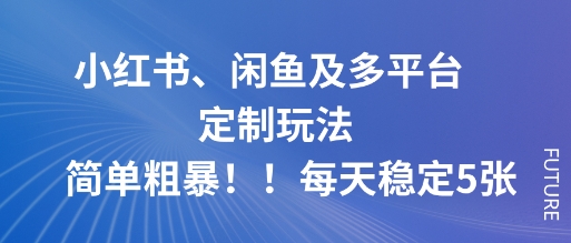 小红书、闲鱼及多平台定制玩法简单粗暴！每天稳定5张-仙女副业网