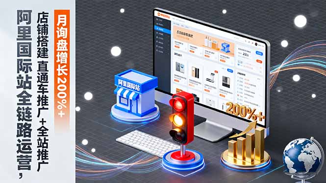 阿里国际站全链路运营，店铺搭建+直通车推广+全站推广，月询盘增长200%+-仙女副业网