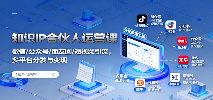 知识IP合伙人运营课：微信/公众号/朋友圈/短视频引流，多平台分发与变现-仙女副业网