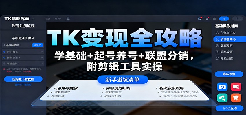 TK变现全攻略:学基础+起号养号+联盟分销,附剪辑工具实操-仙女副业网