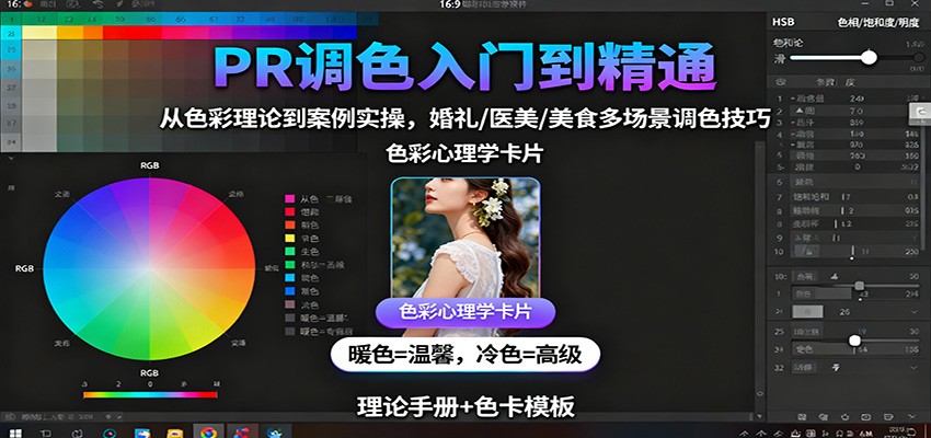 PR调色入门到精通:从色彩理论到案例实操,婚礼/医美/美食多场景调色技巧-仙女副业网