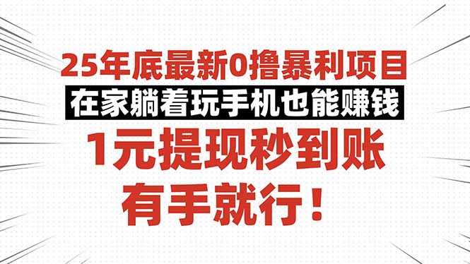 25年底最新0撸暴利项目，在家躺着玩手机也能赚钱，1元提现秒到账，有手...-仙女副业网