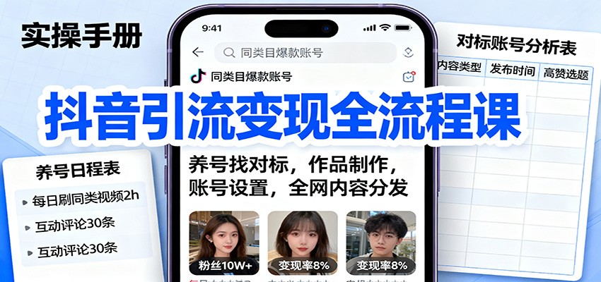 抖音引流变现全流程课:养号找对标,作品制作,账号设置,全网内容分发-仙女副业网