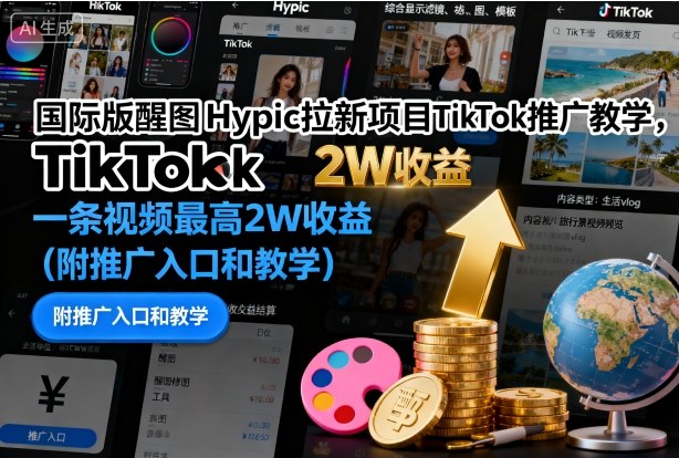 国际版醒图Hypic拉新项目TikTok推广教学，一条视频最高2W收益(附推广入口和教学)-仙女副业网
