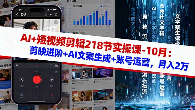 AI+短视频剪辑218节实操课-10月：剪映进阶+AI文案生成+账号运营，月入2万-仙女副业网