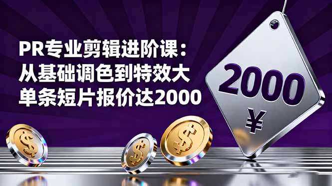 PR专业剪辑进阶课:从基础调色到特效大片的进阶技能,单条短片报价达2000-仙女副业网