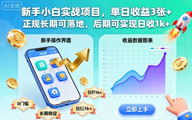 新手小白实战项目，单日收益3张+，正规长期可落地，后期可实现日收1k+【揭秘】-仙女副业网