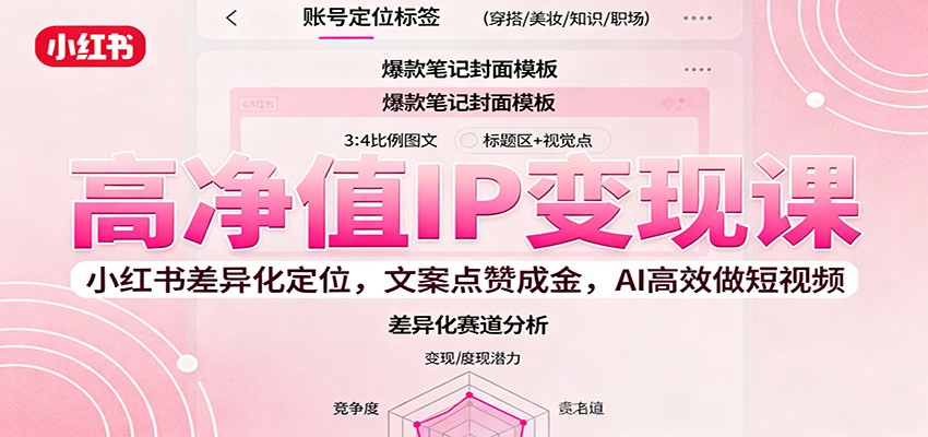 高净值IP变现课：小红书差异化定位，文案点赞成金， AI高效做短视频-仙女副业网
