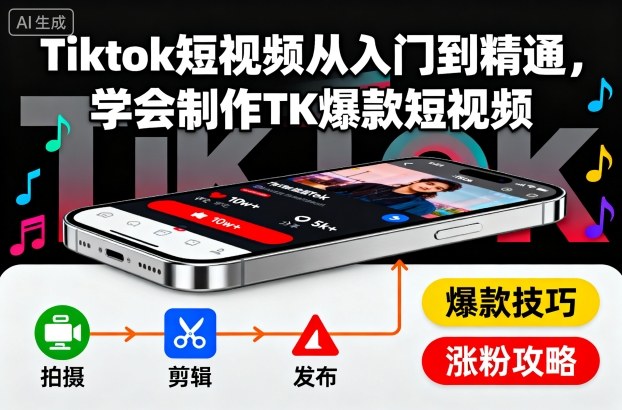 Tiktok短视频从入门到精通，学会制作TK爆款短视频-仙女副业网
