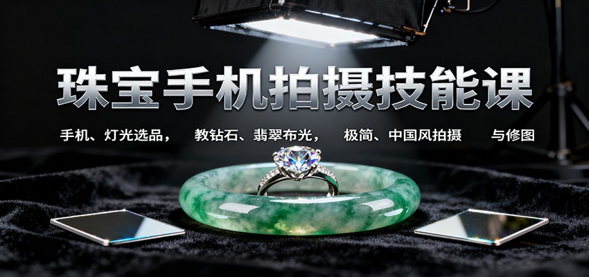 珠宝手机拍摄技能课:手机、 灯光选品,教钻石、翡翠布光,极简、中国风拍摄与修图-仙女副业网
