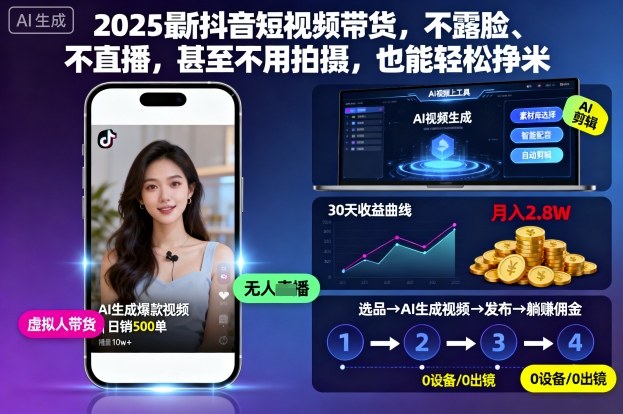 2025最新抖音短视频带货，不露脸、不直播，甚至不用拍摄，也能轻松挣米-仙女副业网