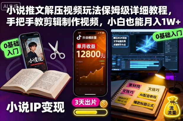小说推文解压视频玩法保姆级详细教程，手把手教剪辑制作视频，小白也能月入1W+-仙女副业网