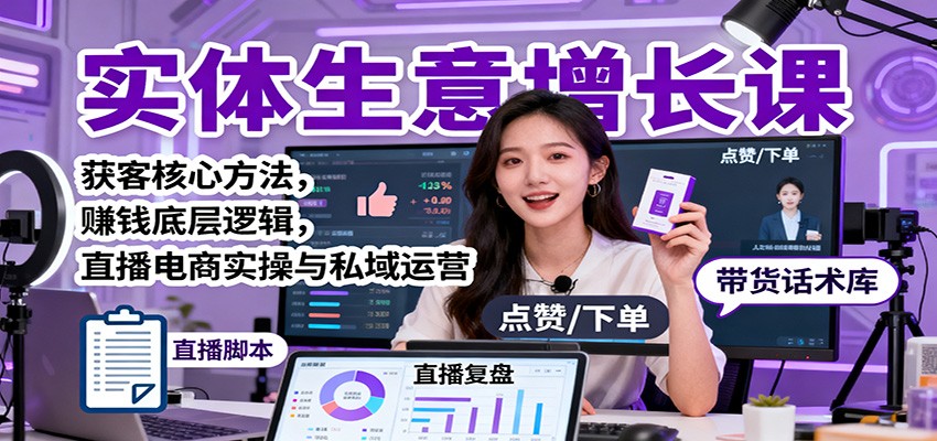 实体生意增长课：获客核心方法，赚钱底层逻辑，直播电商实操与私域运营-仙女副业网