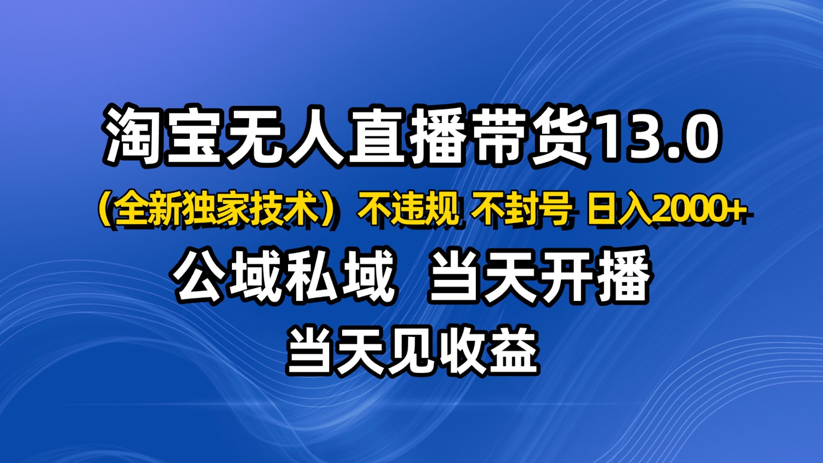 淘宝无人直播13.0，公域私域技术，不封号，不违规 布局下半年旺季赛道，日入2000+-仙女副业网