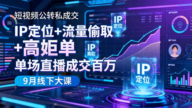 短视频公转私成交9月线下大课,IP定位+流量偷取+高客单,单场直播成交百万-仙女副业网