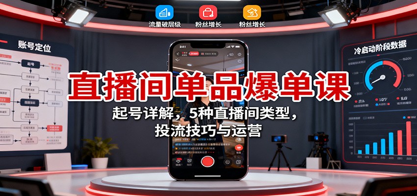 直播间单品爆单课:起号详解,5种直播间类型,投流技巧与运营-仙女副业网
