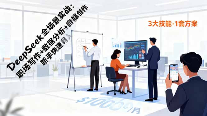 DeepSeek全场景实战：职场写作+数据分析+自媒体创作，新手快速月入过万-仙女副业网