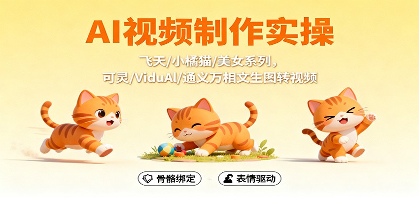 AI视频制作实操，飞天/小橘猫/美女系列，可灵/ViduAl/通义万相文生图转视频-仙女副业网