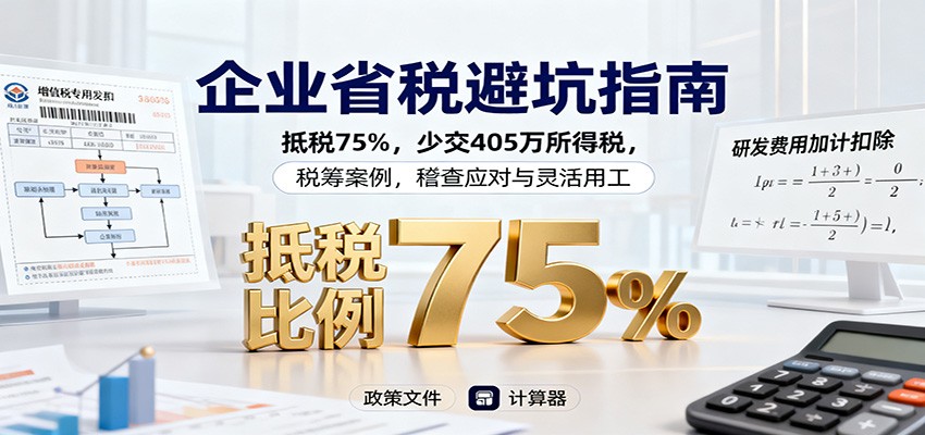 企业省税避坑指南:抵税75%,少交405万所得税,税筹案例,稽查应对与灵活用工-仙女副业网