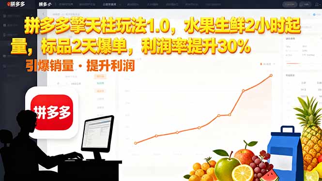 拼多多 擎天柱玩法1.0,水果生鲜2小时起量,标品2天爆单,利润率提升30%-仙女副业网