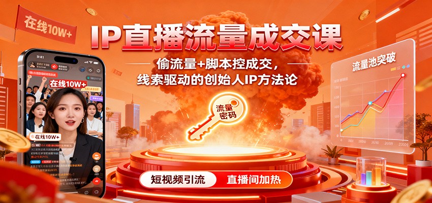 IP直播流量成交课:偷流量+脚本控成交,线索驱动的创始人IP方法论-仙女副业网