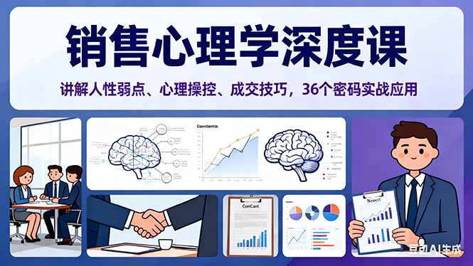 销售心理学深度课，讲解人性弱点、心理操控、成交技巧，36个密码实战应用-仙女副业网
