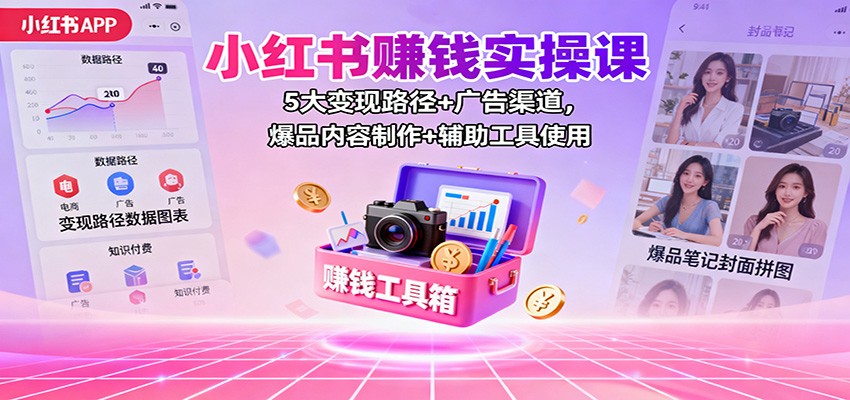 小红书赚钱实操课:5大变现路径+广告渠道,爆品内容制作+辅助工具使用-仙女副业网
