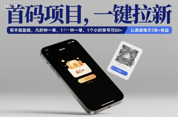 首码项目，一键拉新，有手就能做，几秒钟一单，1个小时单号可60+，认真做每天5张+收益【揭秘】-仙女副业网