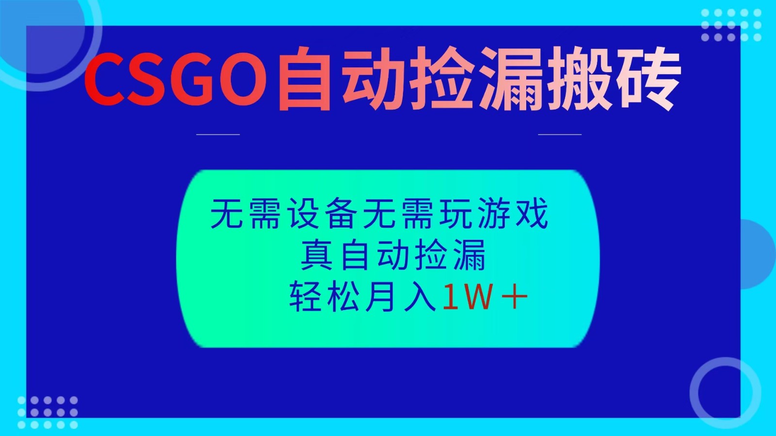 CSGO自动捡漏搬砖，当天操作当天见结果，无需了解游戏，包教包会包落地-仙女副业网