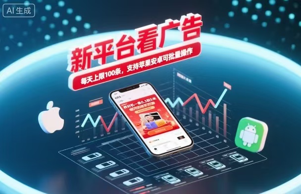 新台看广告，养好机一条5毛到5块，单机日入30到100，支持苹果安卓，可批量操作。-仙女副业网