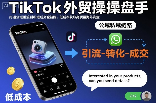 TikTok外贸操盘手，打通公域引流到私域成交全链路，低成本获取高质量海外询盘-仙女副业网