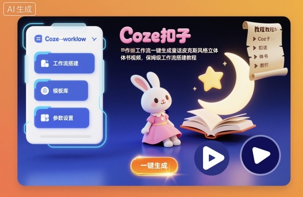 Coze扣子工作流一键生成童话皮克斯风格立体书视频，保姆级工作流搭建教程-仙女副业网