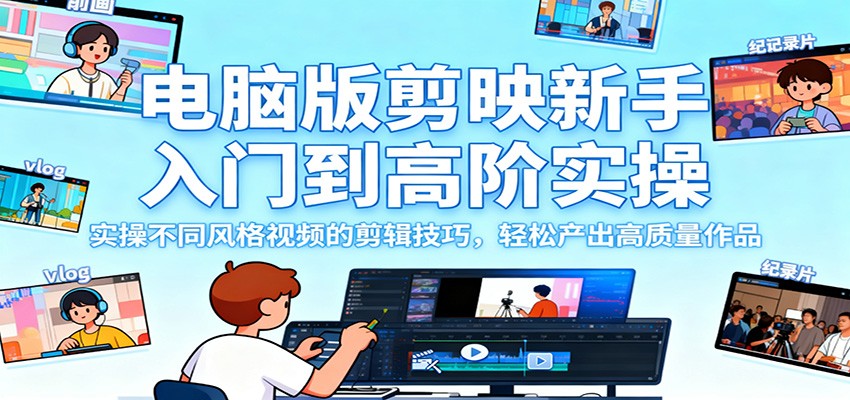 电脑版剪映新手入门到高阶实操，实操不同风格视频的剪辑技巧，轻松产出高质量作品-仙女副业网