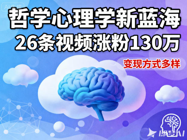 短视频新蓝海，哲学心理学赛道，26条视频涨粉130W，变现方式多样-仙女副业网
