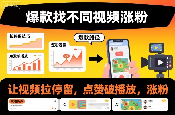 爆款找不同视频涨粉，让视频拉停留，实现点赞，破播放，涨粉-仙女副业网