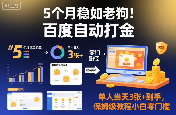 5个月稳如老狗！百度自动打金，单人当天3张+到手，保姆级教程小白零门槛【揭秘】-仙女副业网