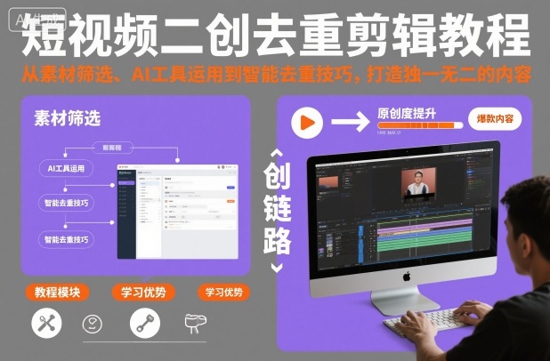 短视频二创去重剪辑教程，从素材筛选、AI工具运用到智能去重技巧，打造独一无二的内容-仙女副业网