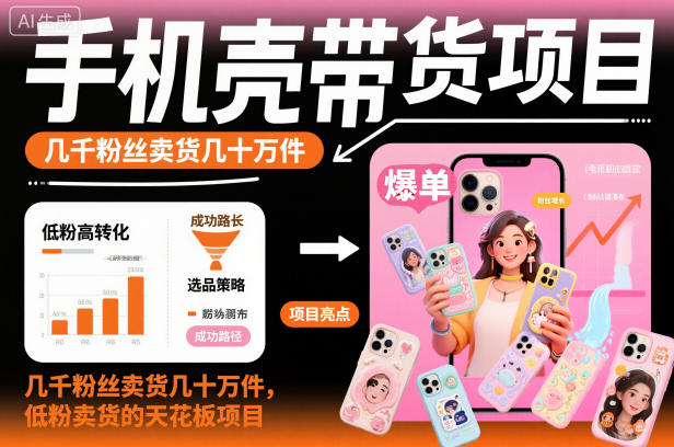 手机壳带货项目，几千粉丝卖货几十万件，短视频低粉卖货的天花板项目-仙女副业网