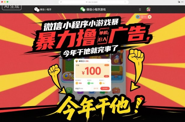 微信小程序小游戏暴力撸广告，单机日入100，今年干他就完事了-仙女副业网