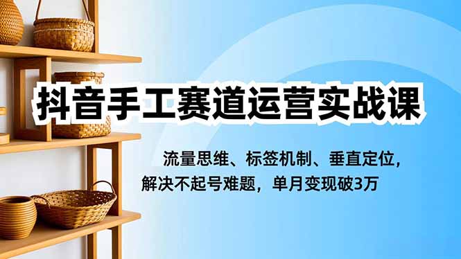 抖音手工赛道运营实战课，流量思维、标签机制、垂直定位，解决不起号难题，单月变现破3万-仙女副业网
